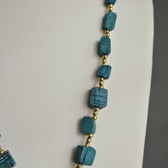 Vintage Scarab Necklace Egyptian Revival Beaded Blue Beetle Glazed Ceramic 28-in - Picture 9 of 13